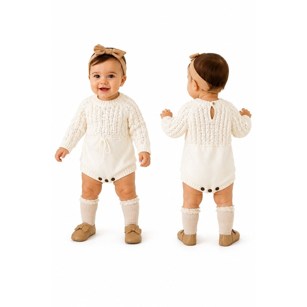 Baby Girl Knitted Romper by Just Bodi Cream 12-18M New With Tags